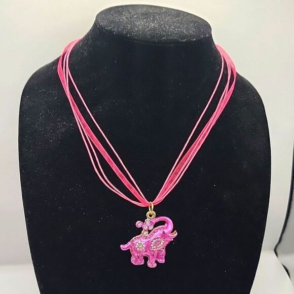 RepurposeHandmade majestic Radiance pinkish purple elephant w dark muave necklac - Picture 1 of 5